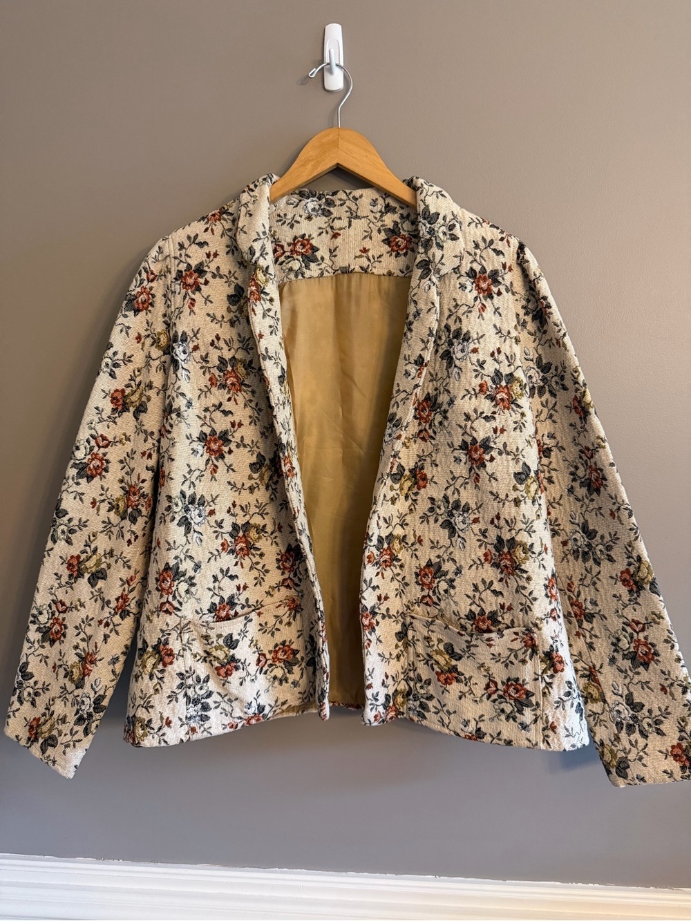 Vintage Handmade Floral Tapestry Blazer Jacket Cottagecore Grandmacore M/L